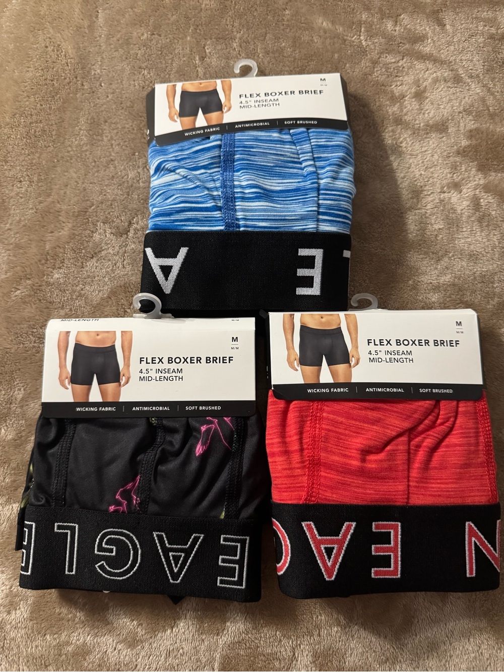 American Eagle Outfitters Flex Boxer Brief 3-Pack in Black, Blue, and Red - Picture 2 of 8